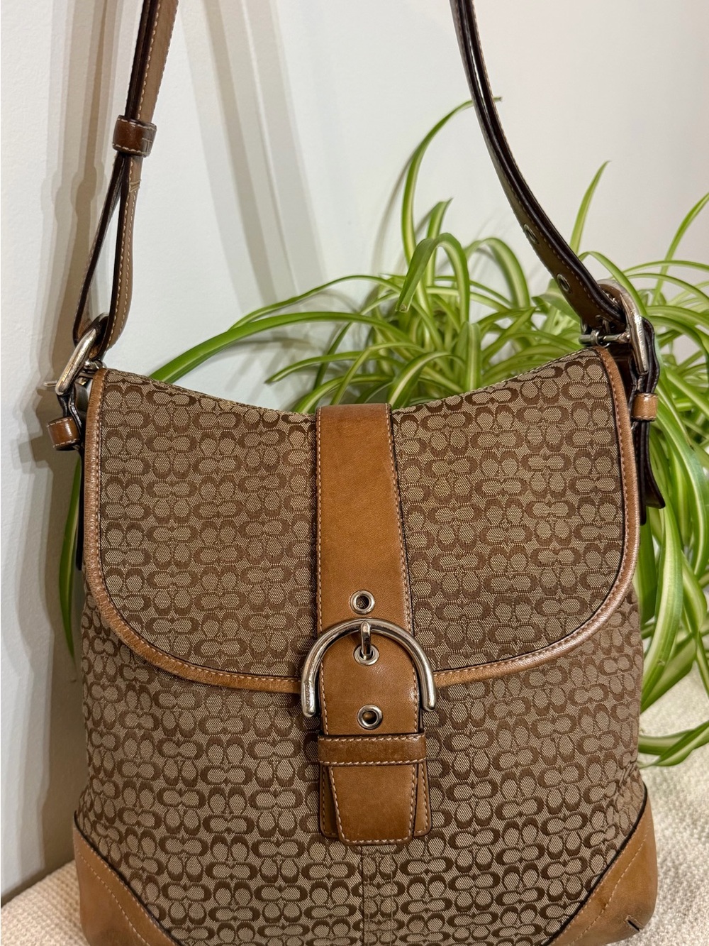 Y2K coach soho buckle flap in signature C jacquard shoulder bag